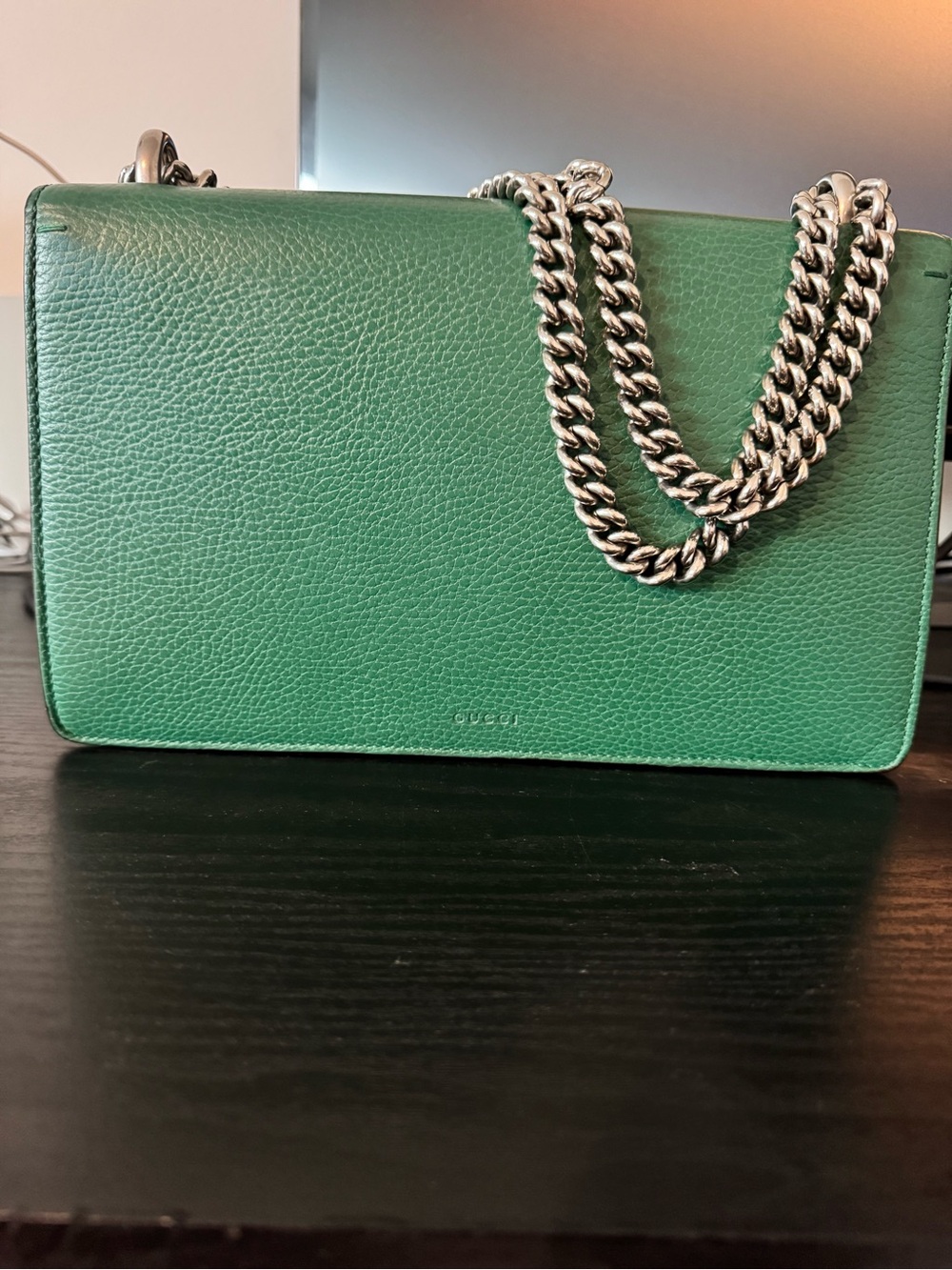 Gucci Green Leather Dionysus Small Shoulder Bag with Silver Chain - Picture 3 of 11